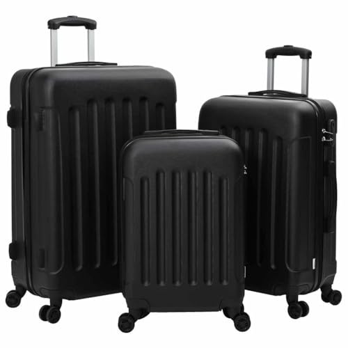 Mangloder Resväska, set i 3 delar, svart, ABS, hårt skal, handbagage, med 360° roterbara hjul för affärer, semester, helgresor och camping, inklusive lås, svart, 50 x 31 x 78 cm, Trolley med hårt skal