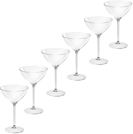 AIOS 6 x Premium Unbreakable Plastic Martini Cocktail Glasses 300ml. Reusable BPA Free Tritan Plastic. Dishwasher Safe