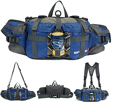 Multifunktionale Gürteltasche mit 2 Flaschenhalter Rucksack Umhängetasche Trinkgürtel Bauchtasche Militärstil Handyfach Wasserdicht Laufgürtel Hüfttasche für Wandern Reise Camping Radfahren