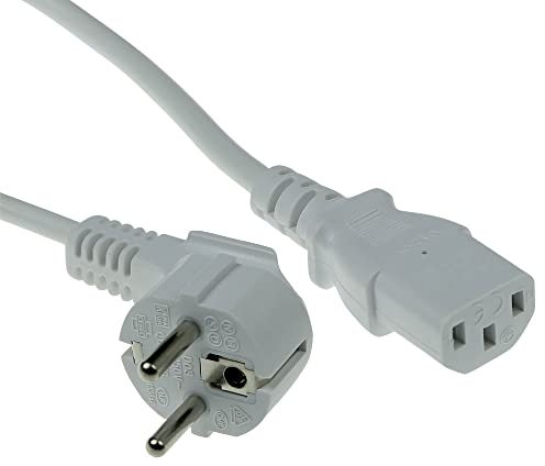Cavo IEC ACT da 1,5 m, cavo C13, cavo di alimentazione PC, da CEE 7/7 a C13 a 3 pin - Contatto di protezione angolato - AK5235 bianco