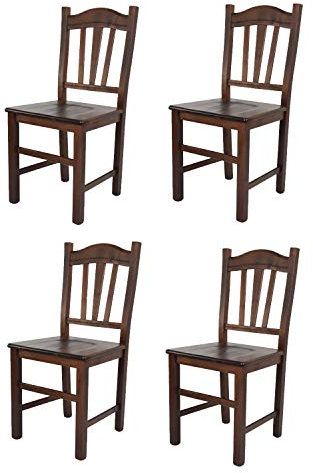 t m c s Tommychairs - 4er Set Stühle Silvana für Küche und Esszimmer, Robuste Struktur aus Buchenholz, in der Farbe Dunkles Nussbraun lackiert und Sitzfläche aus Holz