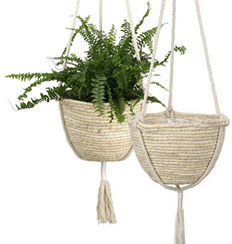 HUSHUI Cesta de Maceta Colgante, cestas de Plantas de Algas Marinas Colgantes Naturales, Soporte de Cesta de plantación de Flores de Capa dural, decoración de jardín