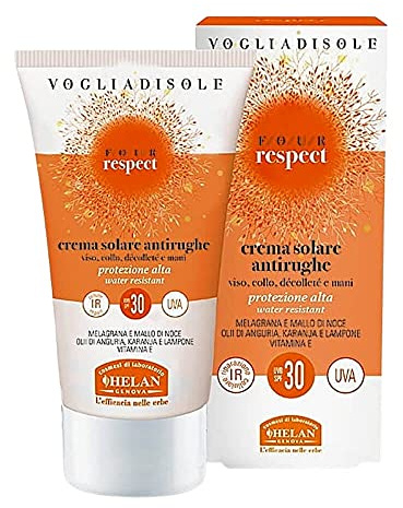 Helan Vogliadisole Respect Crema Solar Facial 30, Antiarrugas con Protección Contra Envejecimiento Cutáneo - Resistente al Agua con Vitamina E - 50 ml