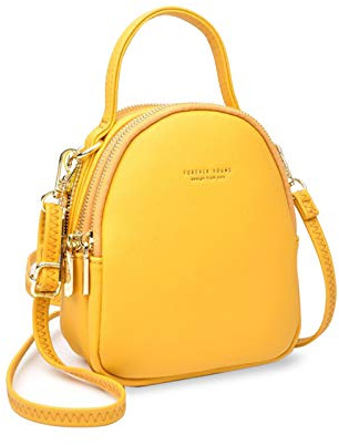 PORRASSO Mini Mochila Mujer Moda Bolso Muchacha Impermeable Bolsa de Hombro con Orificio para Auriculares Cuero Daypack Viaje Cita Mochila Pequeña Amarillo