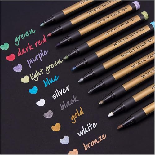 DealKits Metallic Stifte, Metallischen Marker Set für DIY Fotoalbum Scrapbook, Gold Stift zum Bemalen Gästebuch Hochzeit Schwarzes Papier Stein Glas Holz Ostern Basteln (10 Farben 0.2cm)