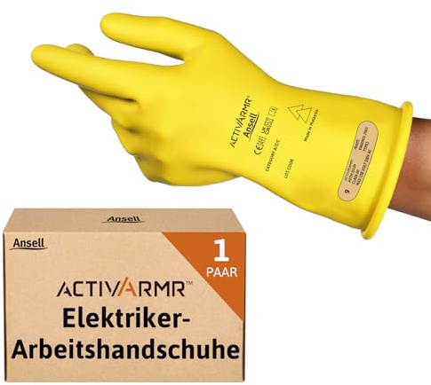 Ansell ActivArmr Guantes Aislantes Dieléctricos, Protección Eléctrica Class 00 (Tensión 500V), Trabajos con Electricidad, Látex de Caucho Natural, 28cm, Amarillo, Talla XL (1 Par)