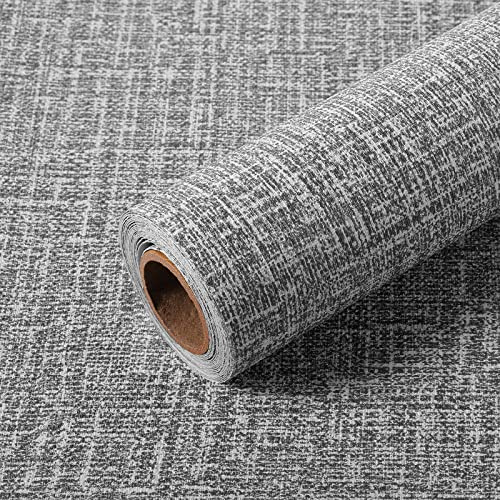 Nuanchu Leinen Textur Tapete Faux Grasdecke Peel Stick Tapete Selbstklebende Tapete Klebrige Wasserdichte Tapete Peel-Stick Abnehmbare Tapete für Schlafzimmer Wohnzimmer Hotel Dekoration (Dunkelgrau)