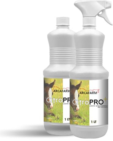2 Pezzi Repellente Naturale Spray alla Citronella per Cavalli 1 lt Citropro, anti Insetti Volanti Mosche Zanzare, Protezione Lunga Durata, Lozione Insetti Molesti, 100% Made in Italy