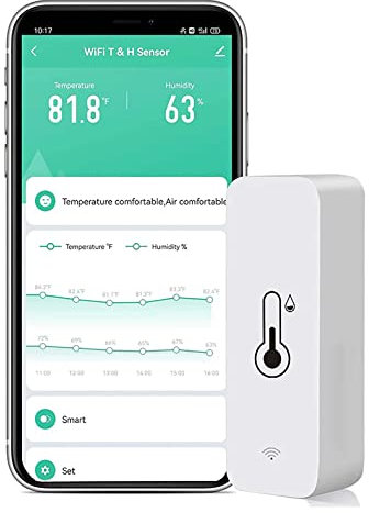 Sensor de termómetro higrómetro WiFi: Monitor inteligente de temperatura y humedad, con monitor remoto y alerta de notificación de aplicación TUYA, funciona con Alexa (paquete de 1)
