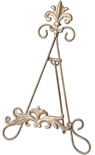 Wenbery 13.8 H Fleur-de-Lis Easel Stand,Metal Book Stand, Plate Holder Display Stand, Picture Frame Stand, Home Decor (Bronze)