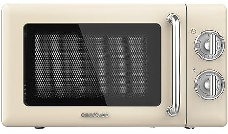 Cecotec Microondas Mecánico con Grill de 20 L Proclean 3110 Retro Beige. 700 W en 6 Niveles, Temporizador hasta 30 Minutos, Modo Descongelación, Diseño Vintage en Beige, Acabados en Acero