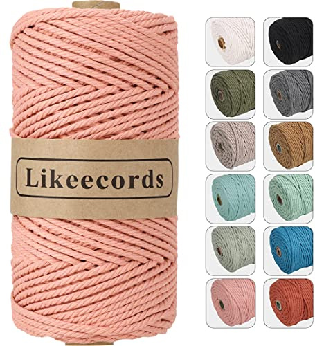 Likeecords Makramee Garn 4mm x 100m,Natürliches Baumwollschnur, Makramee-Seil,Bunte Bastelkordel aus Baumwolle für Taschen, Wandbehänge, Pflanzenaufhänger (Fleischmehl)