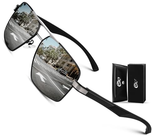 CGID Gafas de Sol Polarizadas para Hombres y Mujeres Piloto Cuadrado de Aleación Al-Mg con Protección UV400, Bisagras de Resorte Flexibles Gafas de Sol Tonos para Hombre