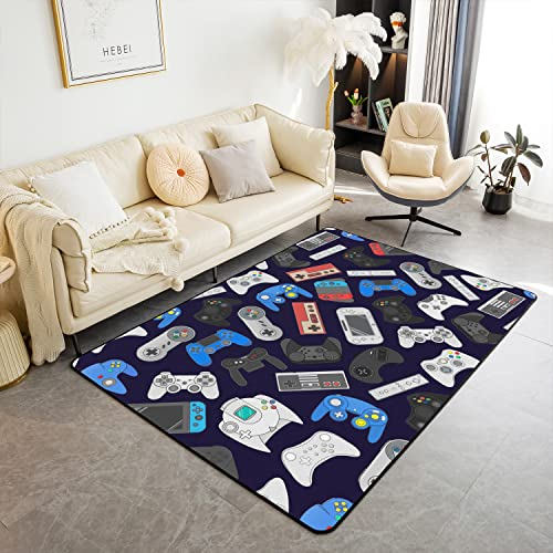 Loussiesd Gamer Wohnzimmerteppich 100x150cm Gaming Gamepad Teppiche Matte für Wohnzimmer Schlafzimmer Moderne Spielkonsole Controller Dekorativer Teppich Rutschfester Bereich Runner Teppich