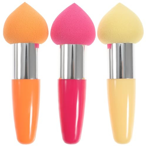 Beavorty 3PC Mushroom Facial Foundation Sponges Lollipop Sponge Foundation With Handle Brush Makeup Concealer On Stick Makeup Pointy Random Color