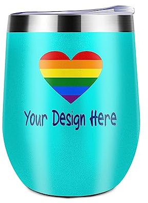 Miujonvy Weinglas Tumbler mit Deckel Bilder hinzufügen/Text Doppelwandig Vakuum Edelstahl Reisebecher für Cocktails Helles Cyan