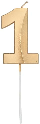 Folat 24231 Kuchen Kerze Glamour Ziffer/Zahl 1 Gold Metallic Geburtstagskerzen für Geburtstag, Geburtstagsdeko, für Kinder Partys, Hochzeiten, Firmenfeiern, Jubiläen