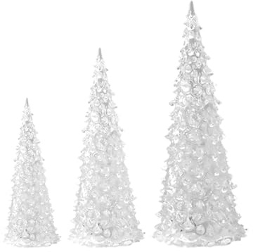 Belupai 3-teiliges Tisch-Weihnachtsbaum-Set, farbenfrohes beleuchtetes Acryl-Mini-Weihnachtsbaum-Figürchen, Tischdekoration für Feiertagsparty (12+17+22cm)