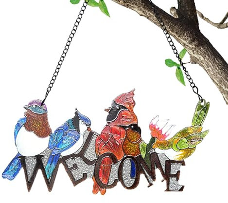 Geteawily Sonnenfänger für Vögel, Sonnenfänger für Vögel – Fensterfenster Willkommen Sun Catchers | Willkommensschilder für Vögel, rustikales Dekor für Rasen, Baum, Garten, Fenster