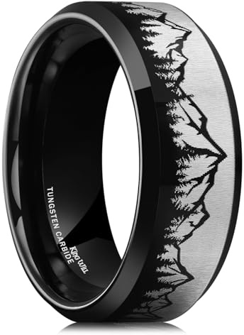King Will 8mm Mens Wedding Band Black Plated Tungsten Wedding Ring for Men Mountain Tree Lasered Rings Size 7-14丨Nature Collection 10