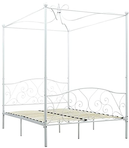 QZZCED Hotelbetten Luxus-Betten Schlafzimmer-Betten Tagesbett Himmelbett-Gestell Weiß Metall 140 x 200 cm für Schlafzimmer, Hotels, Wohnungen