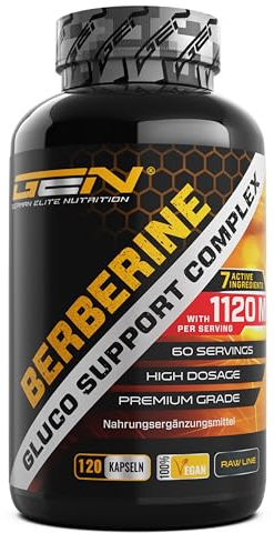 Complesso di Berberina HCL - Dosaggio Elevato con 1121 mg per Dose Giornaliera - Formula GDA con 7 principi attivi - 120 Capsule - Vegan