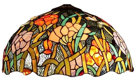 AIBOTY 16 Inch Tulip Lampshades Replacement, Only Tiffany Style Stained Glass Lamp Shade, Vintage Red Pink Blue Flower Light Cover for Table Lamp Floor Lamp Pendant Light Ceiling Lamp Desk Light