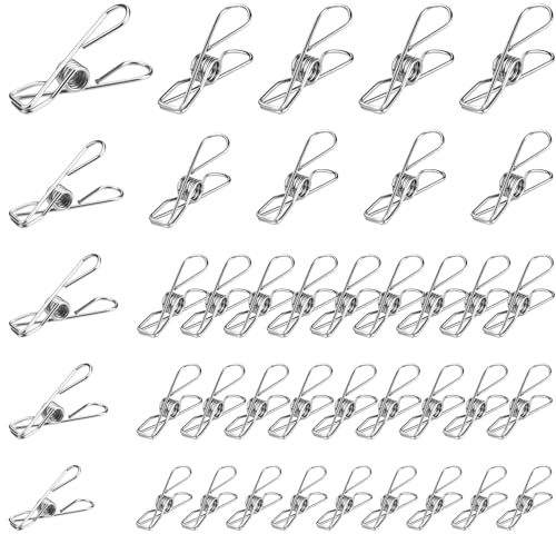 40 Stück Wäscheklammern Edelstahl, 4,3cm,5cm,5.6cm,6cm,8.5cm Metall Wäscheklammer Edelstahl Klammern, Winddicht Wäscheleine Klammern für Wäschetrocknen Kleidung Socken Handtücher Klammern (Gemischt)