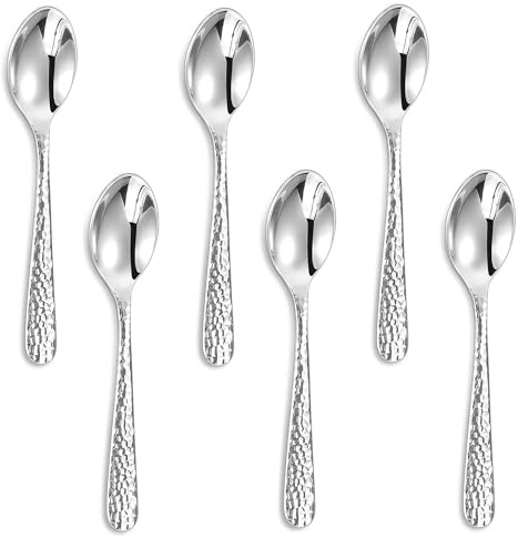 KEAWELL Premium Louise Hammered Coffee Spoons, 18/10 Stainless Steel, 4.4-Inch Demitasse Espresso Size, Brightly Mirror Polished, Set of 6, Dishwasher Safe (6, 4.4 inches)