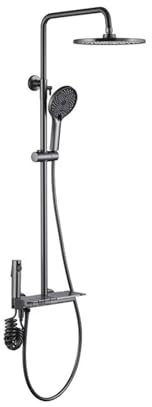 Juego de ducha con botón de Piano, cabezal de ducha doméstico, pistola de cobre lleno, grifo de baño de ducha, color gris, negro y blanco(Gun Ash Four Functions)