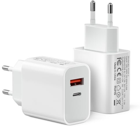 USB C Ladegerät, 20W 2-Port USB Netzteil Kompatibel mit 11/12/13/SE/14/15/16 Pro Max, USBA+C PD3.0 Schnellladegerät, Ladestecker USBC Power Adapter USB Stecker(Ohne Ladekabel)