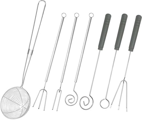 7Pcs Chocolate Dipping Tool Set, Candy Making Spoons Fork, 1 Slotted Spoon & 6 Fondue Forks, Stainless Steel Spiral Dipper Spear Supplies Plates for Decorative Truffles Handmade Pralines DIY Baking