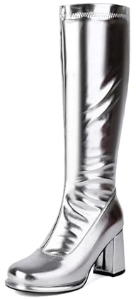 Stiefelüberzieher, Silber Stiefel Retro, Pink, langer Schaft, Synthetik, Reißverschlusss, Space, Schlager, cooler Look, Karneval, Halloween, Fasching, Mottoparty