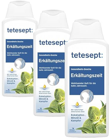 tetesept · Erkältungszeit Duschgel · Bringt Spürbare Erleichterung in der Erkältungzeit · Mit Eukalyptusöl & Kampfer · Intensiver Duft Durch Natürliche Wirkstoffe · pH-neutral (Packung mit 3)