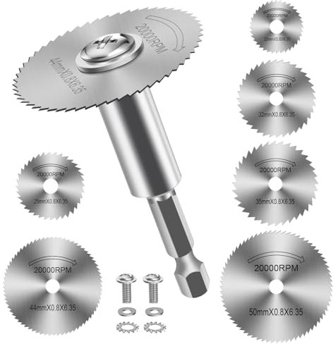 7 Pezzi Dischi da Taglio per Trapano, Mini Lame da Sega HSS Seghe Circolari Lame con (60mm) Gambo Esagonale da 1/4 per Tagliare Legno Plastica Metallo