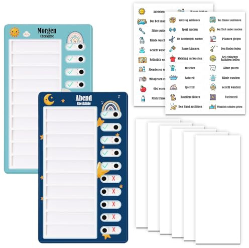 2PCS Tableaux, Liste de tâches pour enfants, Planificateur de routine pour enfants, Plan quotidien, Organisateur de tâches(1 checklist du matin, 1 checklist du soir)