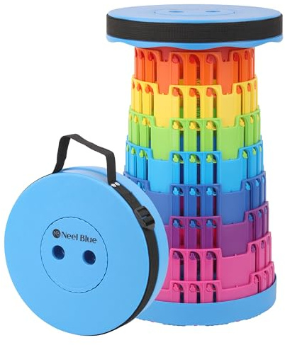 Trimming Shop Sgabello pieghevole portatile leggero arcobaleno blu reale retrattile telescopico sgabello pieghevole per campeggio, pesca, escursionismo, barbecue, all'aperto, interni, cucina, con