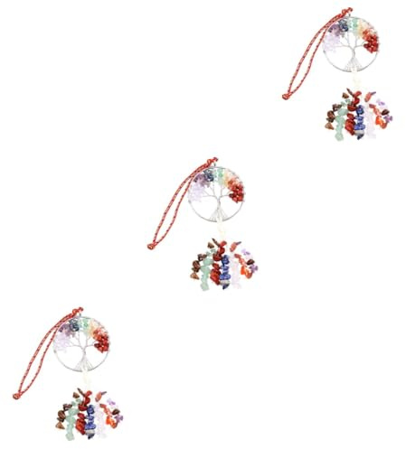 Alipis 3 Pezzi Di Ornamenti Per Interni Auto Ciondolo A Forma Di Albero Dei Chakra 7 Pietre Dei Chakra Decorazione in Pietra Per La Parete Di Casa