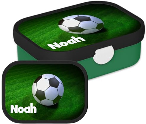 Mepal Campus Lunchbox mit Namen Fußball – 750 ml – Real Football | Personalisierte Bento Brotdose mit Namen für Kinder – Bento-Einsatz & Gabel – Clip-Verschluss – Spülmaschinenfest