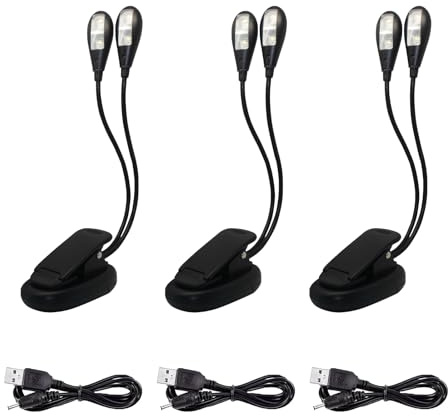 GERUI 3 Stück Notenständer LED-Licht, 8 LED-Licht mit USB-Kabel Lampe, Einstellbare Helligkeit 2 Gänge, Geeignet für Klavierständer, Schreibtisch, Notenständer
