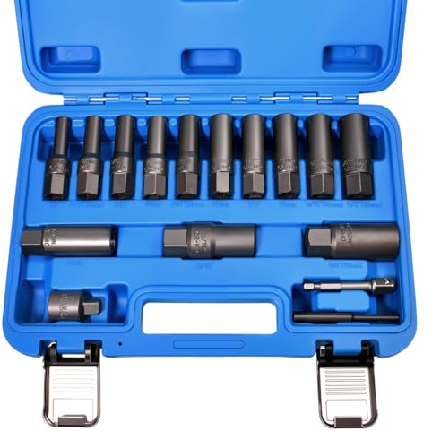 LEONTOOL 16 Pcs Spiral Deep Bolt Extractor Set for Deep Well Bolt, Impact Spark Plug Extraction Socket with 3/8 Adapter Stripped Lug Nut Remover for Broken Frozen Rusted Rounded-Off Bolts Nuts Studs