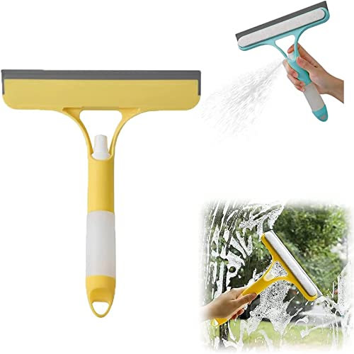 Multifunction Window Cleaning Tool Multipurpose Silicone Window Cleaner With Water Spray Function Glass Door Shower Squeegee Car Home Kitchen Household Wiper Cleaning ​​Stainless (Yellow, One Size)
