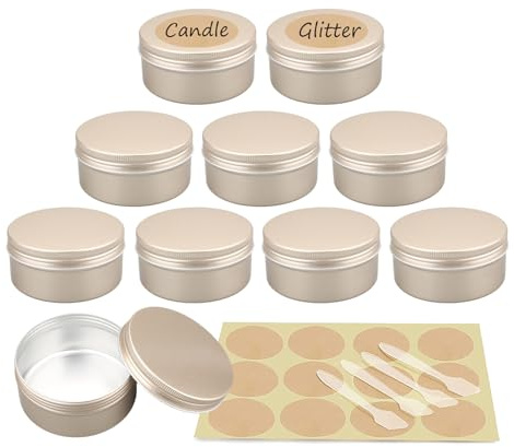 YANCAER 10 Pcs 200ml - D92mm x H45mm Aluminium Tin with Lids, Matt gold Round Aluminium Tin Jars with Lids, Lip Balm Tins, Cosmetic Container Pots for Soap Crafts Candle Salves
