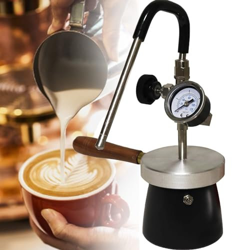ERSINIAN Espumador de Leche portátil, espumador de Leche y vaporizador, máquina de Vapor para Acampar con Boquilla de 3 Orificios de 0,8 mm y ángulo Ajustable, manómetro de Aire y presión de 4 Bares.