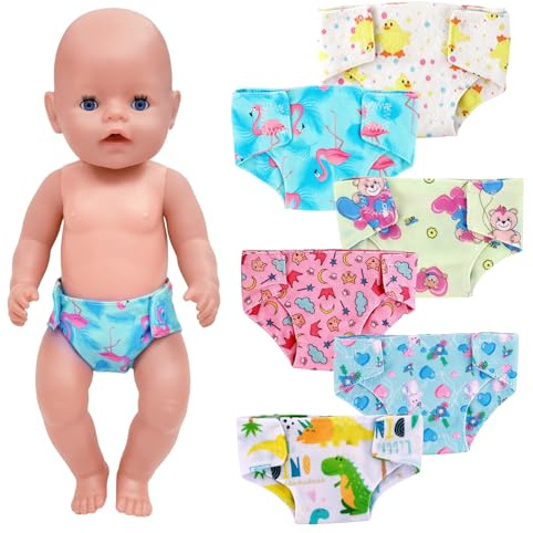 6 Pack Baby Doll Nappies for 14-18 Inch Dolls, Cute Baby Doll Diapers for Dolls 30/43/45 cm, 6 Different Patterns and Styles Doll Nappies, Reusable Doll Nappies Accessories, Gifts for Children