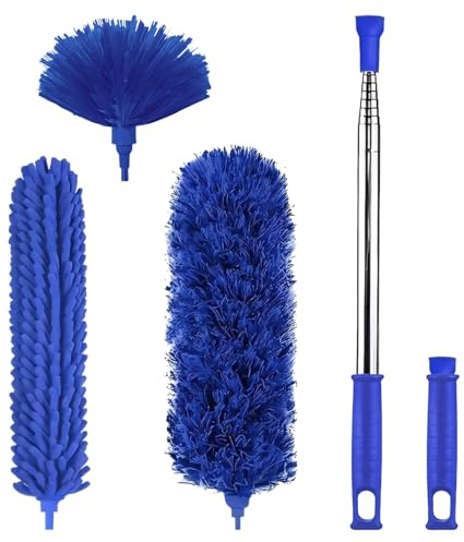 Set di 5 spolverini telescopici con asta di prolunga, testine in microfibra per la pulizia di ventilatori a soffitto, finestre e punti difficili da raggiungere, staccabile, funzionale e semplice da