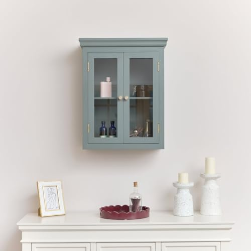 Melody Maison Green Glass Fronted Wall Cabinet - 52cm x 65cm