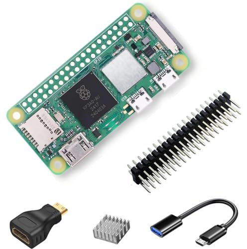 RasTech Raspberry Pi Zero 2W Kit with Pin Header, Aluminum Heatsink, Micro USB OTG Cable, Mini HDMI-HDMI Adapter (with Quad-core CPU,Bluetooth 4.2,BLE,onboard Antenna etc.)