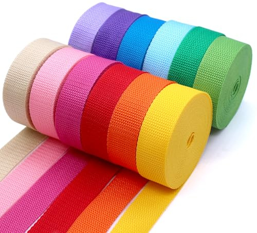 WYYFXY® 12 piezas de correas coloridas de 25 mm, 4,5 m, correas de polipropileno, cinta al bies de algodón para mochilas, manualidades DIY, correas de equipaje, collares para mascotas, asas de bolsas