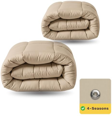Zelesta Wonderbed 4-Jahreszeiten Bettdecke 140x200 cm – 2-in-1 Kombi Set (300 + 150 g/m²) | Bettdecke & Bezug in einem | Edelstahl-Klicksystem (Warm Sand, 140x200 cm)
